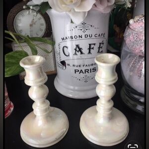 Mother of Pearl Ceramic Candle Holders duo